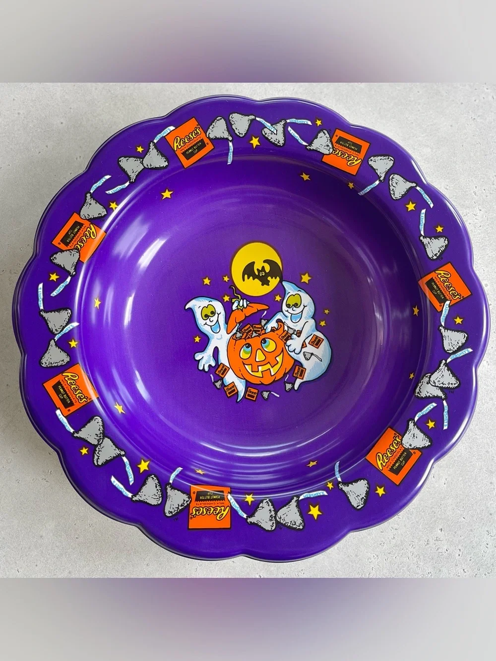 Vintage 90s Halloween Plastic Candy Bowl Ghosts Reese’s Moon Pumpkin Purple